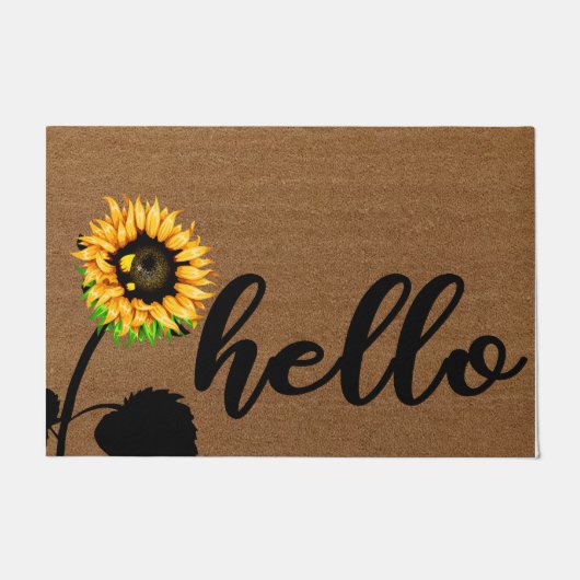 Helloひまわりマット、ひまわり引用文マット ドアマット (正面)