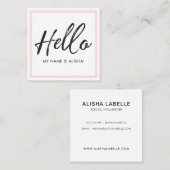 Helloイントロダクションブラシスクリプト&ピンクフレーム スクエア名刺 (正面/裏面)