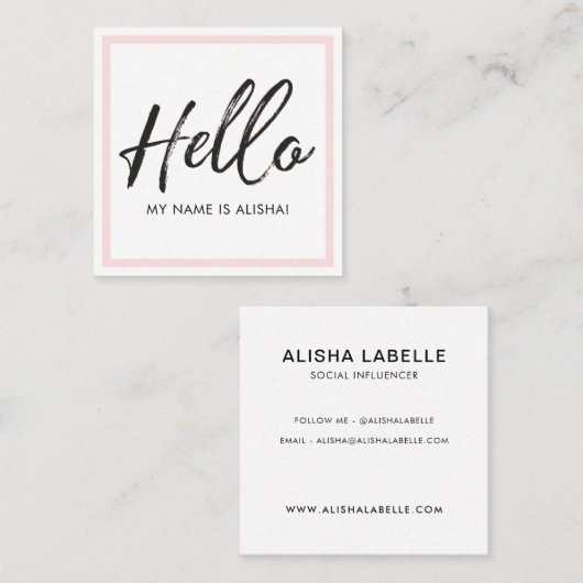 Helloイントロダクションブラシスクリプト&ピンクフレーム スクエア名刺 (正面/裏面)