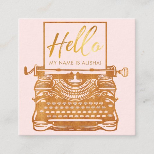 Helloイントロダクションヴィンテージアンティーク金ゴールドタイプライター スクエア名刺 (正面)