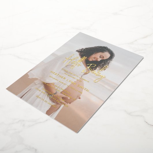 Helloエレガントベビーフォトベビーモダンシャワー金ゴールド 箔招待状 (回転した状態)