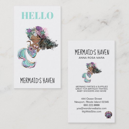 *~* HELLOグリッターきらめくマーメイドウミガメ 名刺 (正面/裏面)