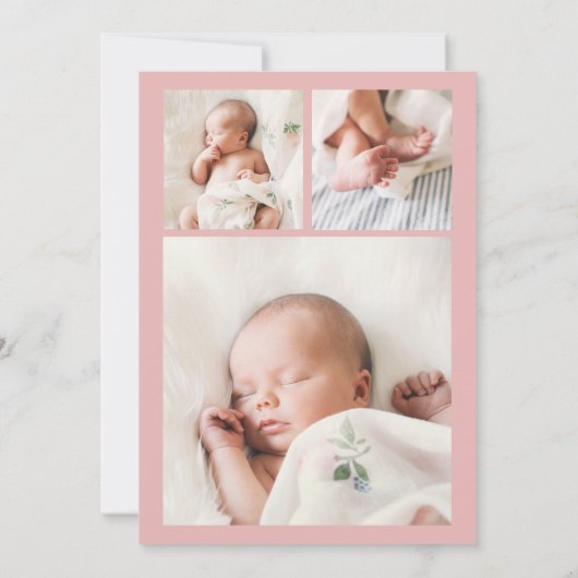 HELLOシンプル数々のピンクモダンフォト誕生 案内状 (裏面)