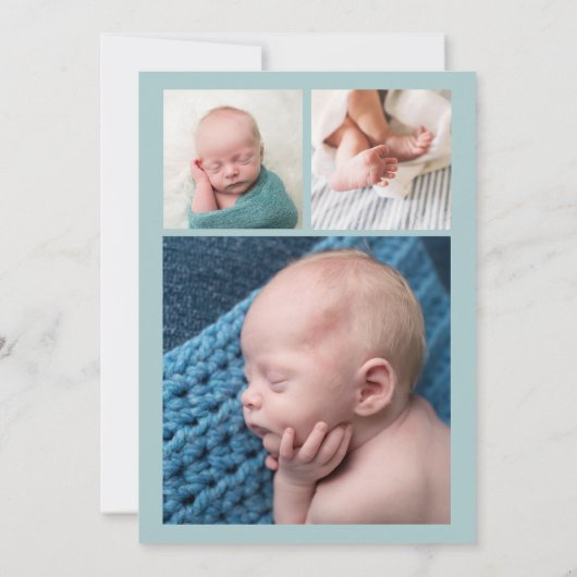 HELLOシンプル数々のブルーフォトモダン誕生 案内状 (裏面)