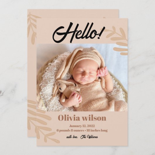 HELLOシンプル誕生発表 案内状 (正面/裏面)