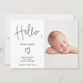 Helloスクリプトハートダークグリーン写真ベビー誕生 案内状 (正面)