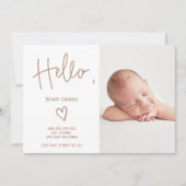 Helloスクリプトハートテラコッタ写真ベビー誕生 案内状 (正面)