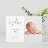 Helloスクリプトハートテラコッタ写真ベビー誕生 案内状 (スタンド正面)