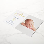 Helloスクリプトハートブルーフォト男の赤ちゃん誕生 箔招待状 (回転した状態)