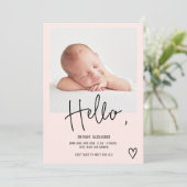 Helloスクリプトハート写真赤面かわいいベビー誕生 案内状 (スタンド正面)