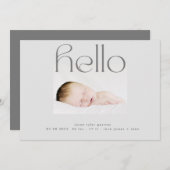 helloスクリプモダントシンプルグレイミニマル誕生 案内状 (正面/裏面)