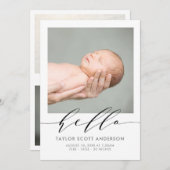 Helloスモダンクリプト写真誕生の発表カード 招待状 (正面/裏面)