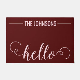 HELLOパーソナライズされたファミリー名ウェルカムマットマルーン ドアマット