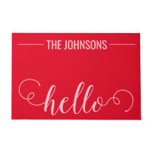 HELLOファパーソナライズされたミリ名ウェルカムマットレッド