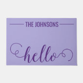 HELLOファパーソナライズされたミリ名ウェルカムマット薄紫 ドアマット (正面)