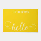 HELLOファミリパーソナライズされた名ウェルカムマットイエロー ドアマット (正面)