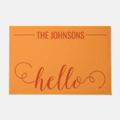 HELLOファミリパーソナライズされた名ウェルカムマットオレンジ ドアマット (正面)
