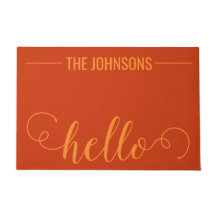 HELLOファミリパーソナライズされた名ウェルカムマットオレンジ