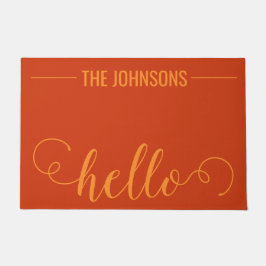HELLOファミリパーソナライズされた名ウェルカムマットオレンジ ドアマット