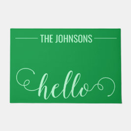 HELLOファミリパーソナライズされた名ウェルカムマットグリーン ドアマット