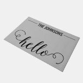 HELLOファミリパーソナライズされた名ウェルカムマットグレー ドアマット (アングル)