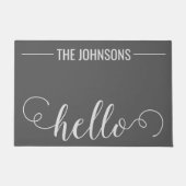 HELLOファミリパーソナライズされた名ウェルカムマットグレー ドアマット (正面)