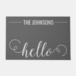 HELLOファミリパーソナライズされた名ウェルカムマットグレー ドアマット