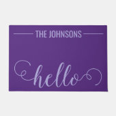 HELLOファミリパーソナライズされた名ウェルカムマットパープル ドアマット (正面)