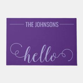 HELLOファミリパーソナライズされた名ウェルカムマットパープル ドアマット