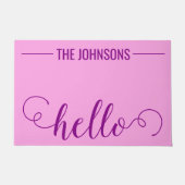 HELLOファミリパーソナライズされた名ウェルカムマットパープル ドアマット (正面)