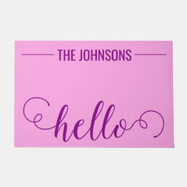 HELLOファミリパーソナライズされた名ウェルカムマットパープル ドアマット