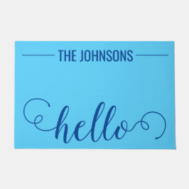 HELLOファミリパーソナライズされた名ウェルカムマットブルー ドアマット