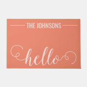 HELLOファミリーパーソナライズされたネーム歓迎マットピーチ ドアマット (正面)