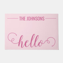 HELLOファミリーパーソナライズされた名ウェルカムマットピンク ドアマット