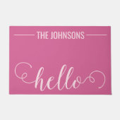 HELLOファミリーパーソナライズされた名ウェルカムマットピンク ドアマット (正面)