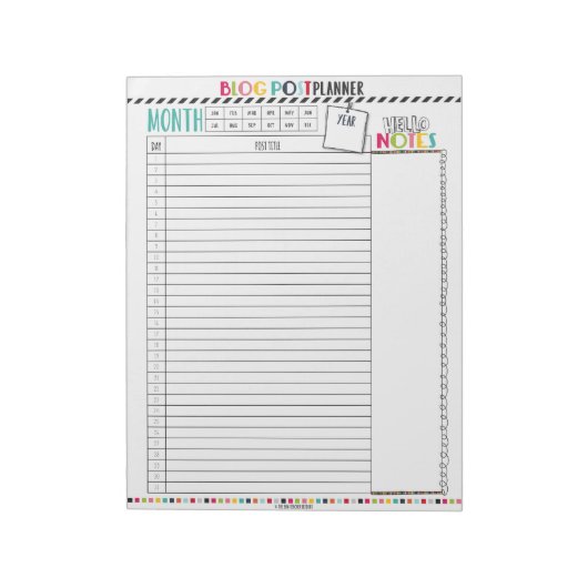 Helloプランナー: Monthly Blog Post Planningメモ帳 ノートパッド (回転)