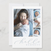 Helloベビーシンプルスクリプトフォトコラージュ誕生 案内状 (正面)