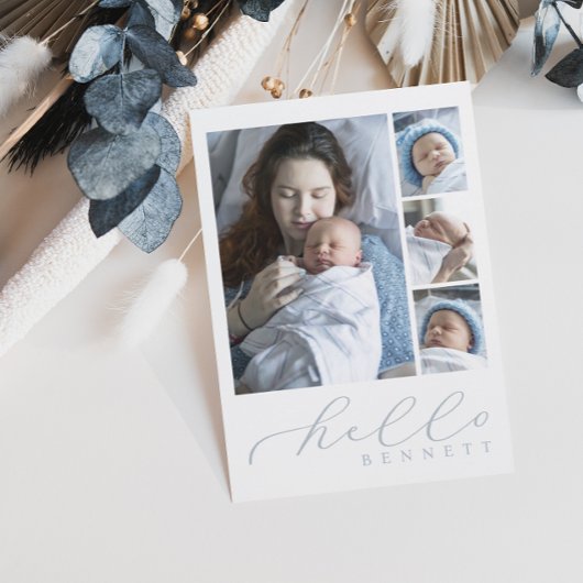 Helloベビーシンプルスクリプトフォトコラージュ誕生 案内状