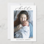 Helloベビーシンプルスクリプトフォト誕生 案内状 (正面)