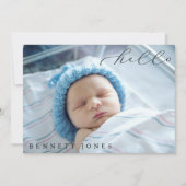 Helloベビーシンプルスクリプト写真の誕生発表 案内状 (正面)