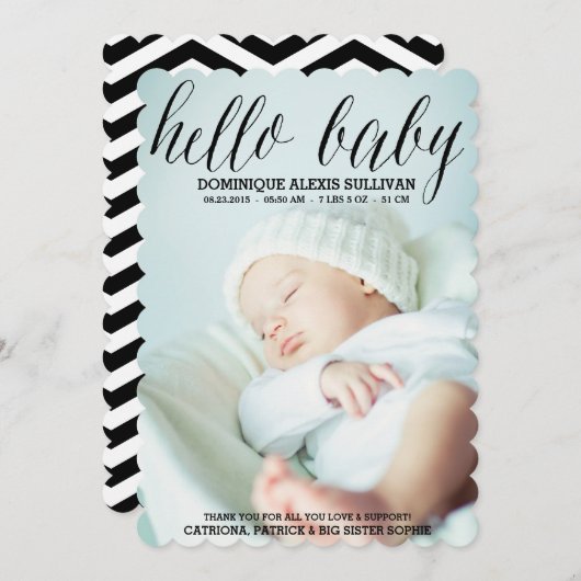 Helloベビースクリプト写真の誕生発表I 案内状 (正面/裏面)