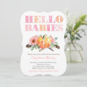 HELLOベビーツイン赤ちゃん女の子シャワーまたはsipと参照 招待状 (スタンド正面)