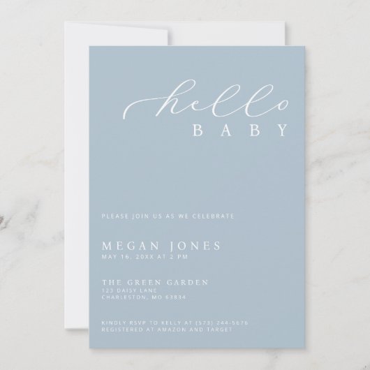 HelloベビーモダンスクリプトMinimalist Baby Shower 招待状 (正面)