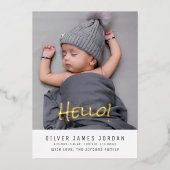 Helloベビー写真の誕生モダン発表 箔招待状 (正面)