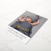 Helloベビー写真の誕生モダン発表 箔招待状 (回転した状態)