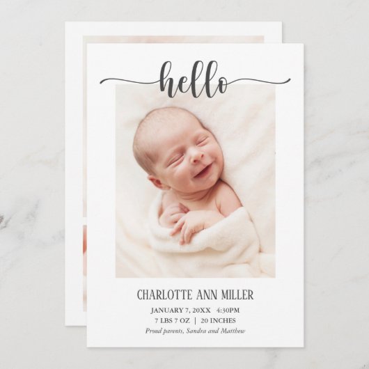 Helloベビー誕生発表写真カード 案内状 (正面/裏面)
