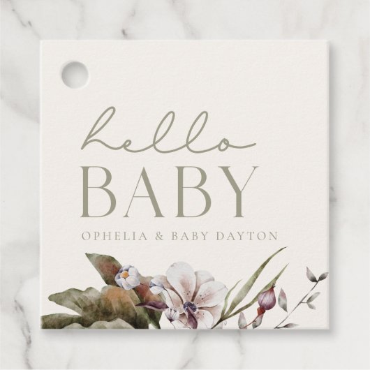 HELLOベビー |ミニマリストのセージとアイボリーへようこそ フェイバータグ (正面)