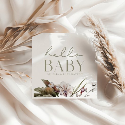 HELLOベビー |ミニマリストのセージとアイボリーカスタム スタンダードカクテルナプキン