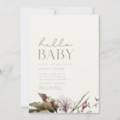 HELLOベビー |ミニマリストのセージとアイボリーベビーシャワー 招待状 (正面)