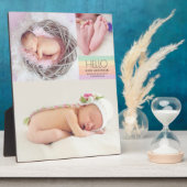 Helloモダンベビー写真誕生日の統計 フォトプラーク (側面)